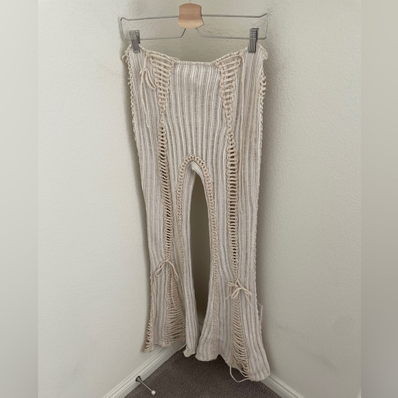 NWT ISA BOULDER  handmade split and tear flared cotton pants cream ivory size L - Picture 13 of 14